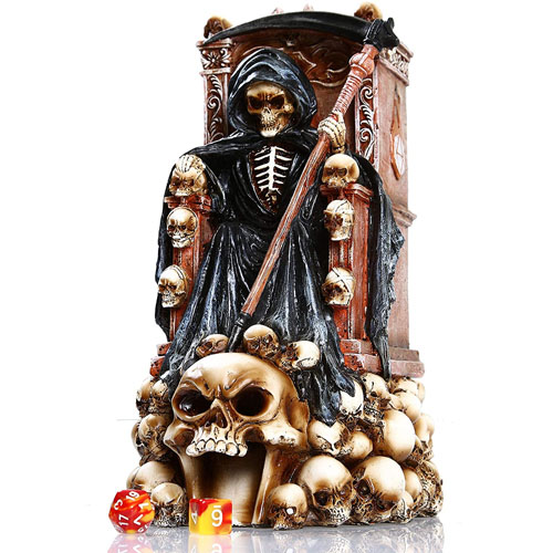 Grim Bones Grim Reaper Dice Tower - Heavy Duty Resin and Hand Painted Dice Rolling Tower with Light Up Skull - Compatible Dice Tower for DND and Tabletop Games