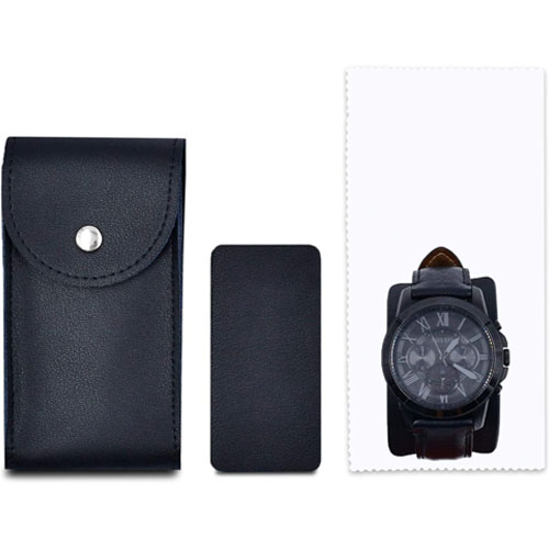 Leather Watch Pouch Case Single Timepiece Strap or Bracelet Travel Storage w/Premium Microfiber Cloth and Insert 