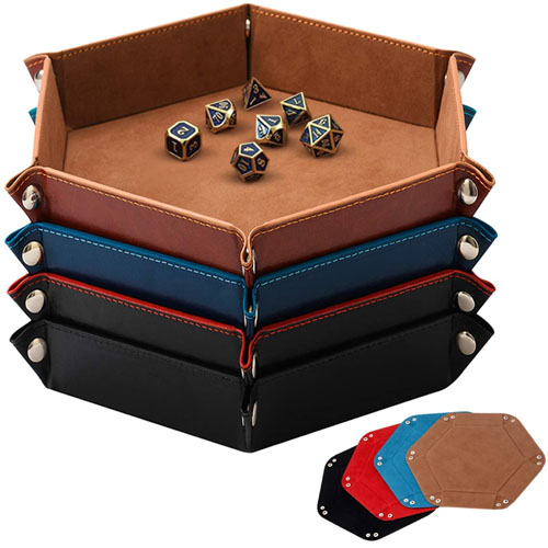 Dice Rolling Tray Holder Dice Storage Box Larger Size Double Sided Folding PU Leather and Velvet