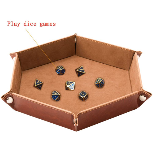 Dice Rolling Tray Holder Dice Storage Box Larger Size Double Sided Folding PU Leather and Velvet
