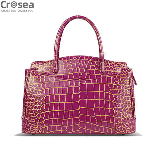 Luxury women gold painted genuine crocodile leather handbag 