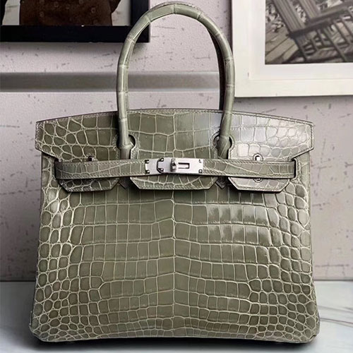 VIA LA MODA Cognac Genuine Nile Crocodile Leather Birkin 35 Style Handbag