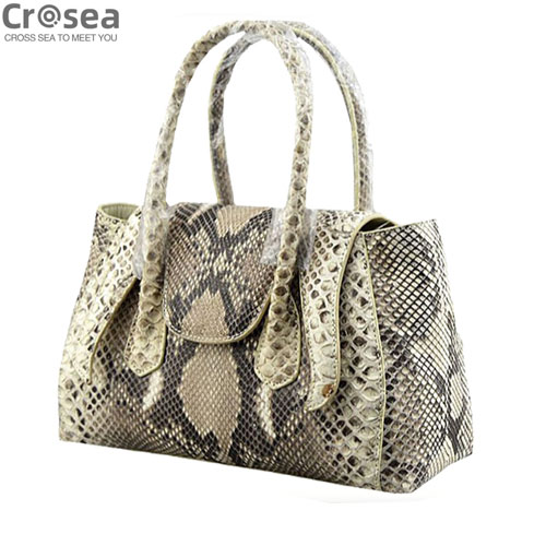 Luxury lady's geniune grey color python skin handbag