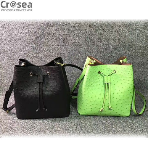 Luxury girl Genuine Ostrich skin shoulder bag black and light green color