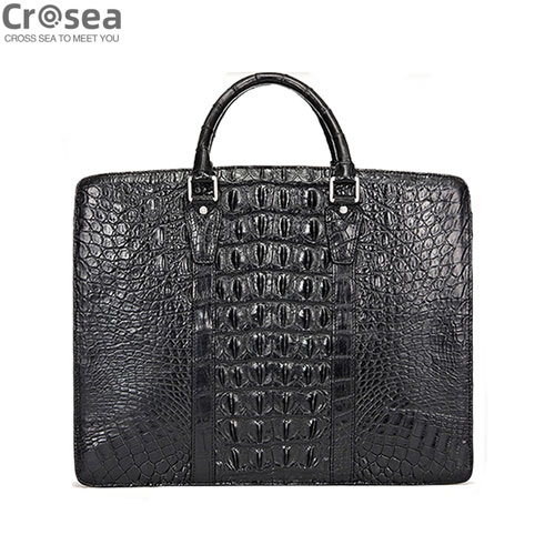 Luxury men genuine crocodile leather brifecase bag black color