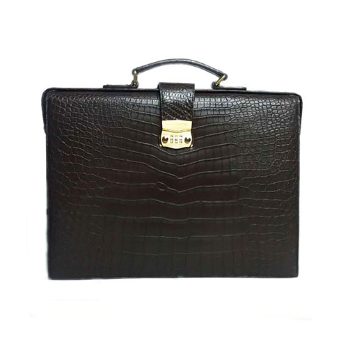 Luxury men genuine crocodile leather brifecase bag black color