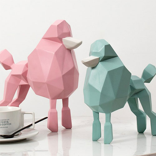 Modern decoration resin origami polygon style poodle statue