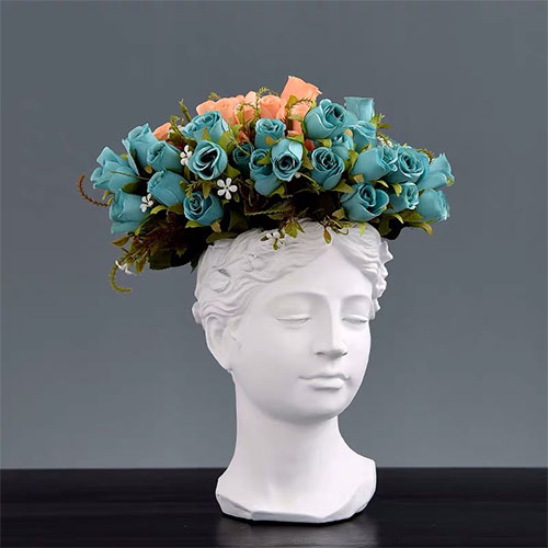 Modern white and pink resin lady bust head vase