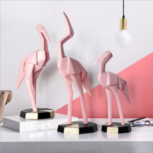Modern custom design resin home decoration polygon origami flamingo statue