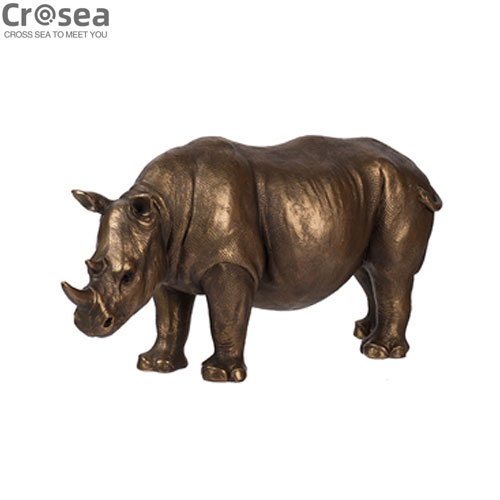 Antique rhino polyresin bronze effect animal figurine
