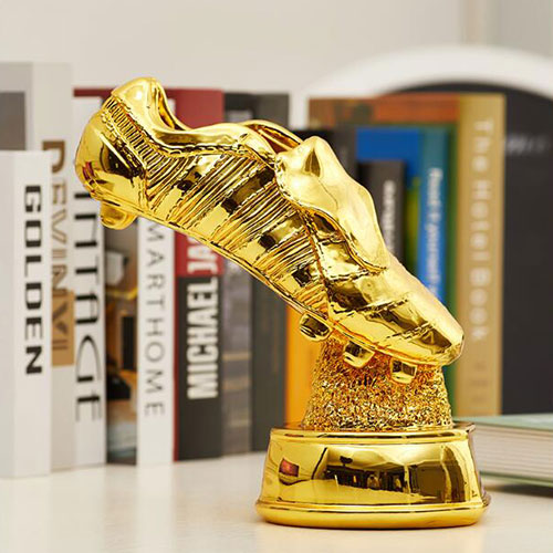 Resin electroplated golden shoes football trophy