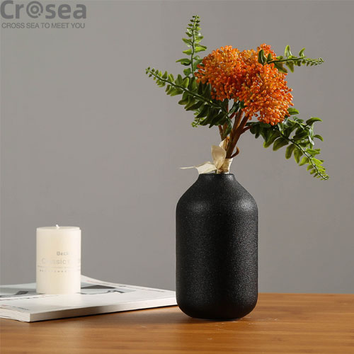Ceramic Flower Art Vase Classic Matte Black Modern for Tabletop Decor