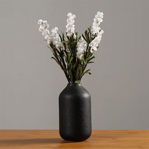 Ceramic Flower Art Vase Classic Matte Black Modern for Tabletop Decor