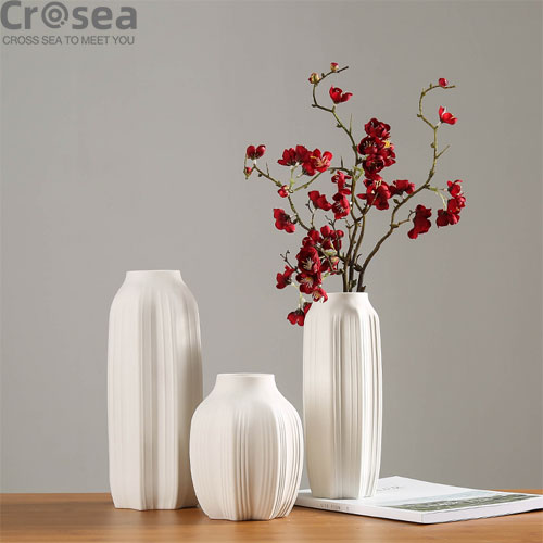 White Modern Textured Ceramic Matt Multi-size Irregular Flower Vase For Home Decor Gift Wedding