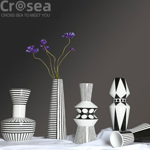 Modern simple Nordic household hydroponic ceramic vases geometric black and white indoor advanced flowers