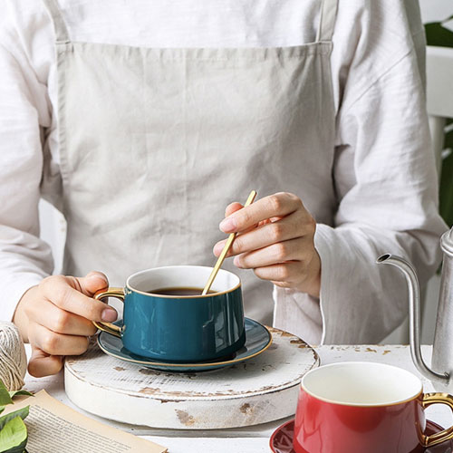 High Quality Gold Rim Saucer Set Advanced Creative Porcelain espresso Ceramic Coffee Cup