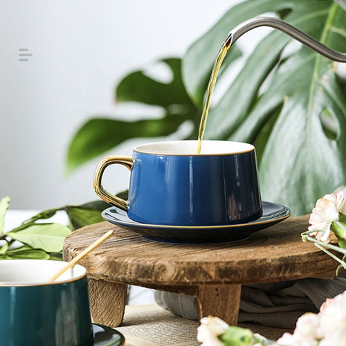 High Quality Gold Rim Saucer Set Advanced Creative Porcelain espresso Ceramic Coffee Cup