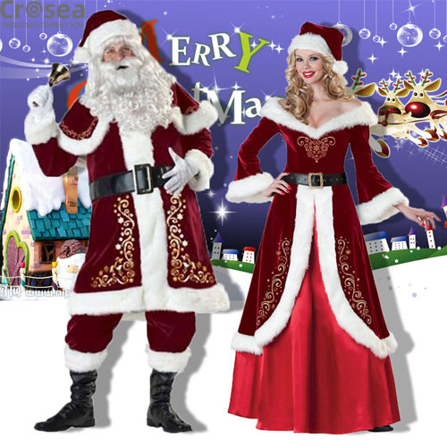 7 PCS SET Adult men's Christmas Women Xmas costume Santa COS clothing Santa Claus costume