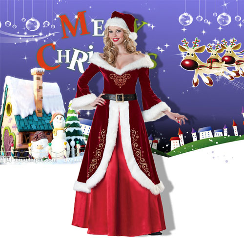 7 PCS SET Adult men's Christmas Women Xmas costume Santa COS clothing Santa Claus costume