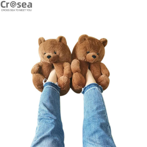 Cute amazon brand new brown teddy bear slippers bear house slippers