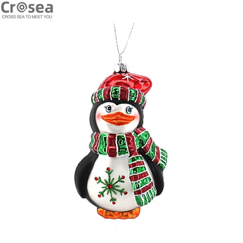 New Design Theme Party Decoration Animal Figurine Snowflake Tattoo Penguin Glass Christmas Tree Ornaments
