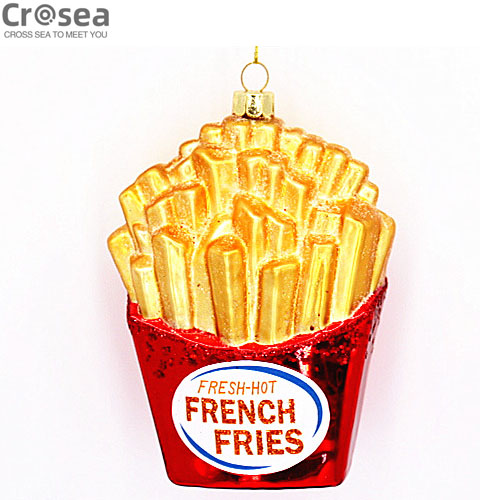 Popular christmas glass ornament christmas decorative fake french fries ornament 