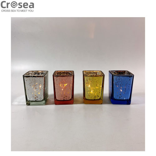 wholesale mercury cube glass candle holder votive candle with various colour