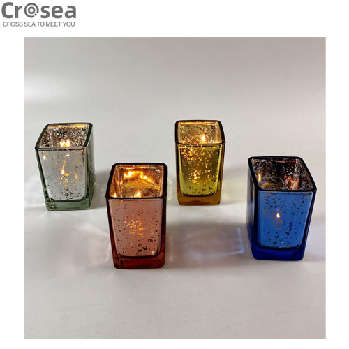 wholesale mercury cube glass candle holder votive candle with various colour