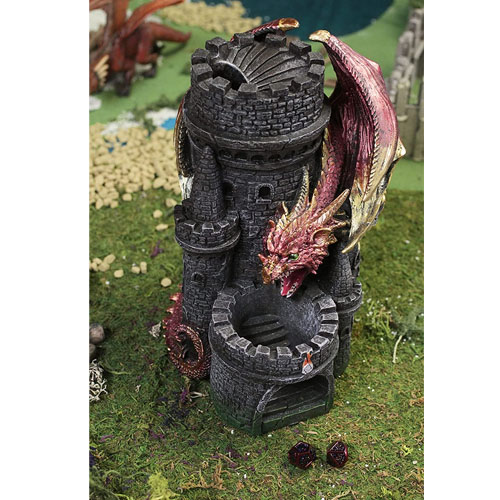 Dragons Keep Castle Dice Tower - Heavy Duty Resin and Hand Painted Dice Rolling Tower with LED Color Changing Light - Compatible Dice Tower for DND and Tabletop Games