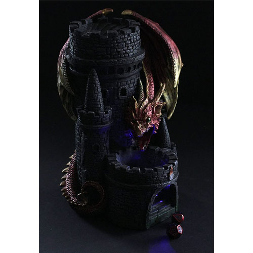 Dragons Keep Castle Dice Tower - Heavy Duty Resin and Hand Painted Dice Rolling Tower with LED Color Changing Light - Compatible Dice Tower for DND and Tabletop Games