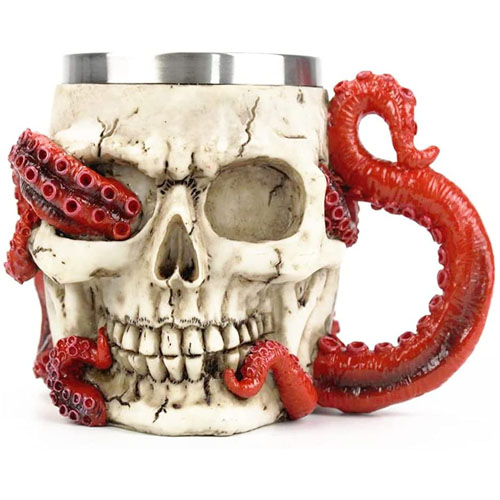 Skull Coffee Mugs with Handle Stainless Steel 3D Skull Beer Mug Realistic Resin Octopus Tentacle Beverage Drinking Cup Drinkware Mug Unique Gift for Men - 13oz