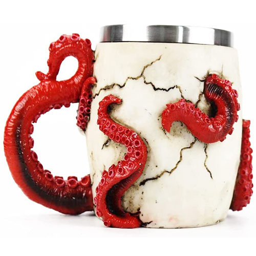 Skull Coffee Mugs with Handle Stainless Steel 3D Skull Beer Mug Realistic Resin Octopus Tentacle Beverage Drinking Cup Drinkware Mug Unique Gift for Men - 13oz