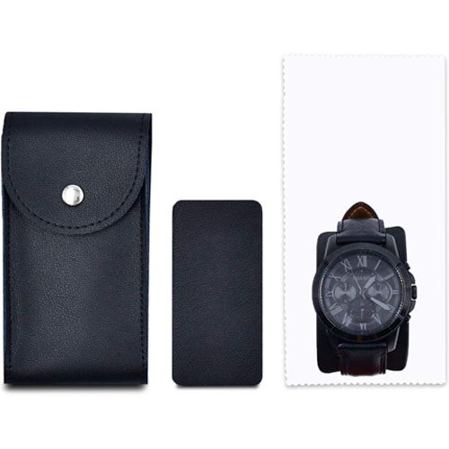 Leather Watch Pouch Case Single Timepiece Strap or Bracelet Travel Storage w/Premium Microfiber Cloth and Insert