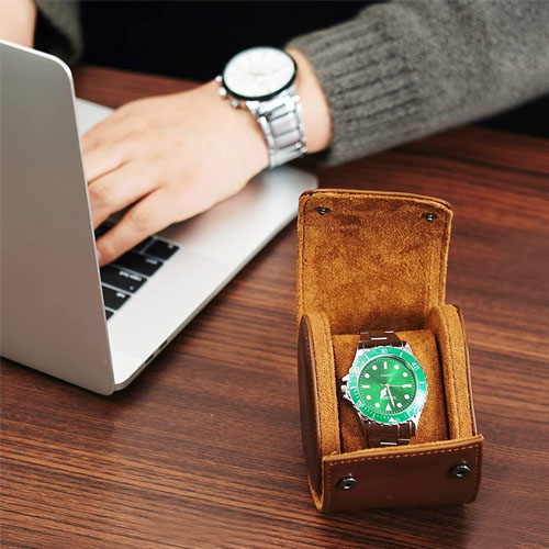 Watch Case for Men-Premium Leather Travel Watch Case with Perfect Texture. Watch Roll Travel Case Handcrafted by Craftsmen Who Pursue the Ultimate.