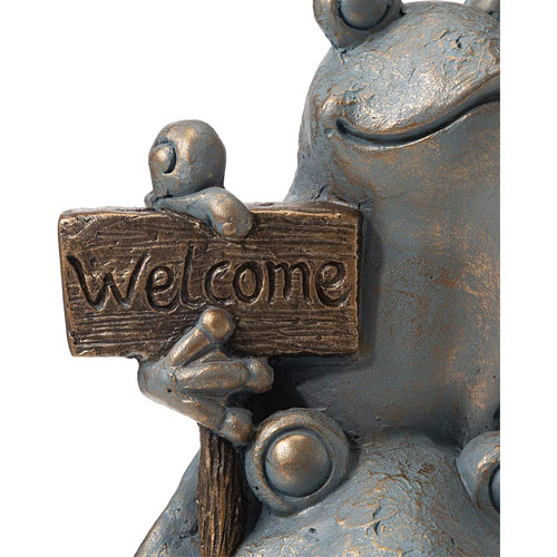 Welcome Sign Stacked Frog Garden Statue