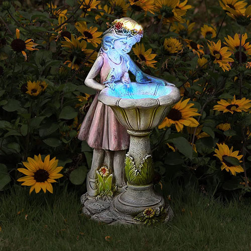 Fairy Garden Statue Solar Garden Angel Figurine Outdoor Decoration Waterproof Resin Garden Sculpture for Patio Yard Lawn Porch Art Decoration 