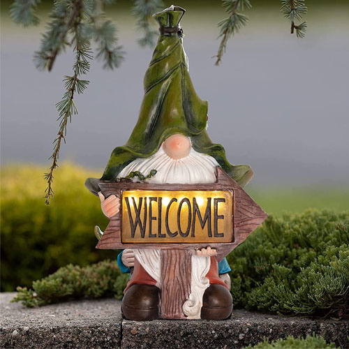 Outdoor Garden Statues Decorations Sculptures Statues Santa Claus Welcome Figurine with Solar LED Lights for Ornament Housewarming Garden Gift