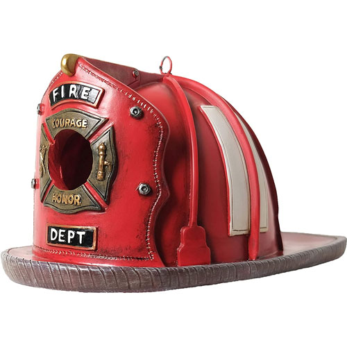 Firefighter Bird House by Bella Haus Design Vintage Style Firefighter Outdoor Decor Red Fireman Helmet- Fire Hat Birdhouse