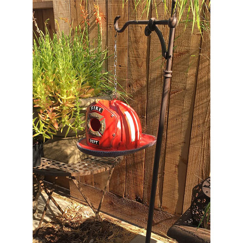 Firefighter Bird House by Bella Haus Design Vintage Style Firefighter Outdoor Decor Red Fireman Helmet- Fire Hat Birdhouse