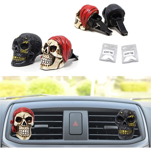 Car Air Freshener Vent Clips Skull Car Interior Accessories Evil Pirate Statue Ghost Head Auto Air Conditioner Vent Clips Decor Perfume 